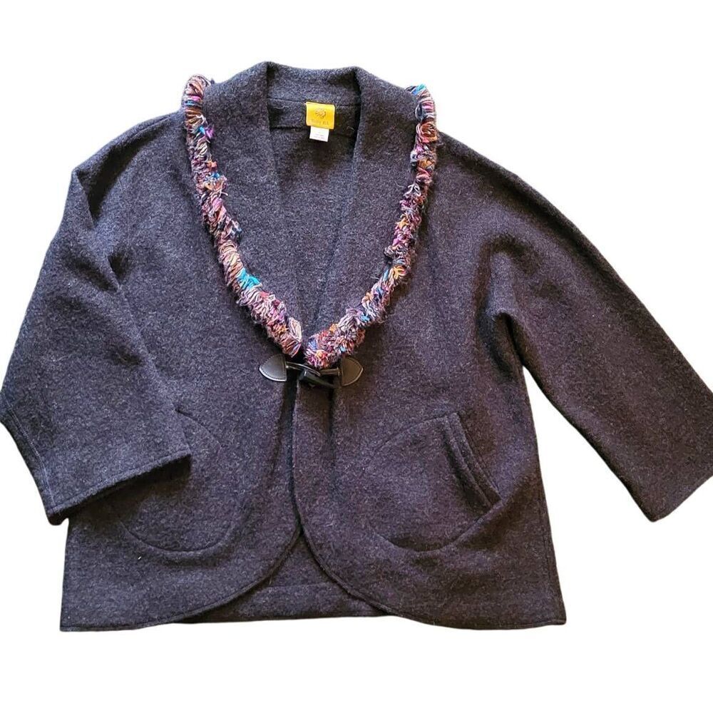Ruby Rd. Wool Jacket Women's XL Brown Multicolor Pockets Toggle Lagenlook